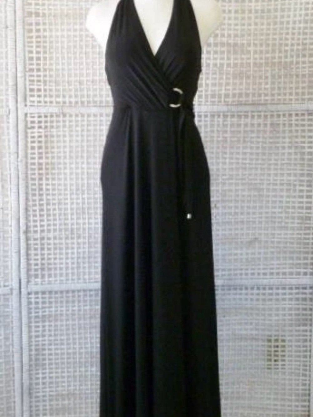 White House Black Market Classic Black Halter Maxi Dress with Cinch Waist